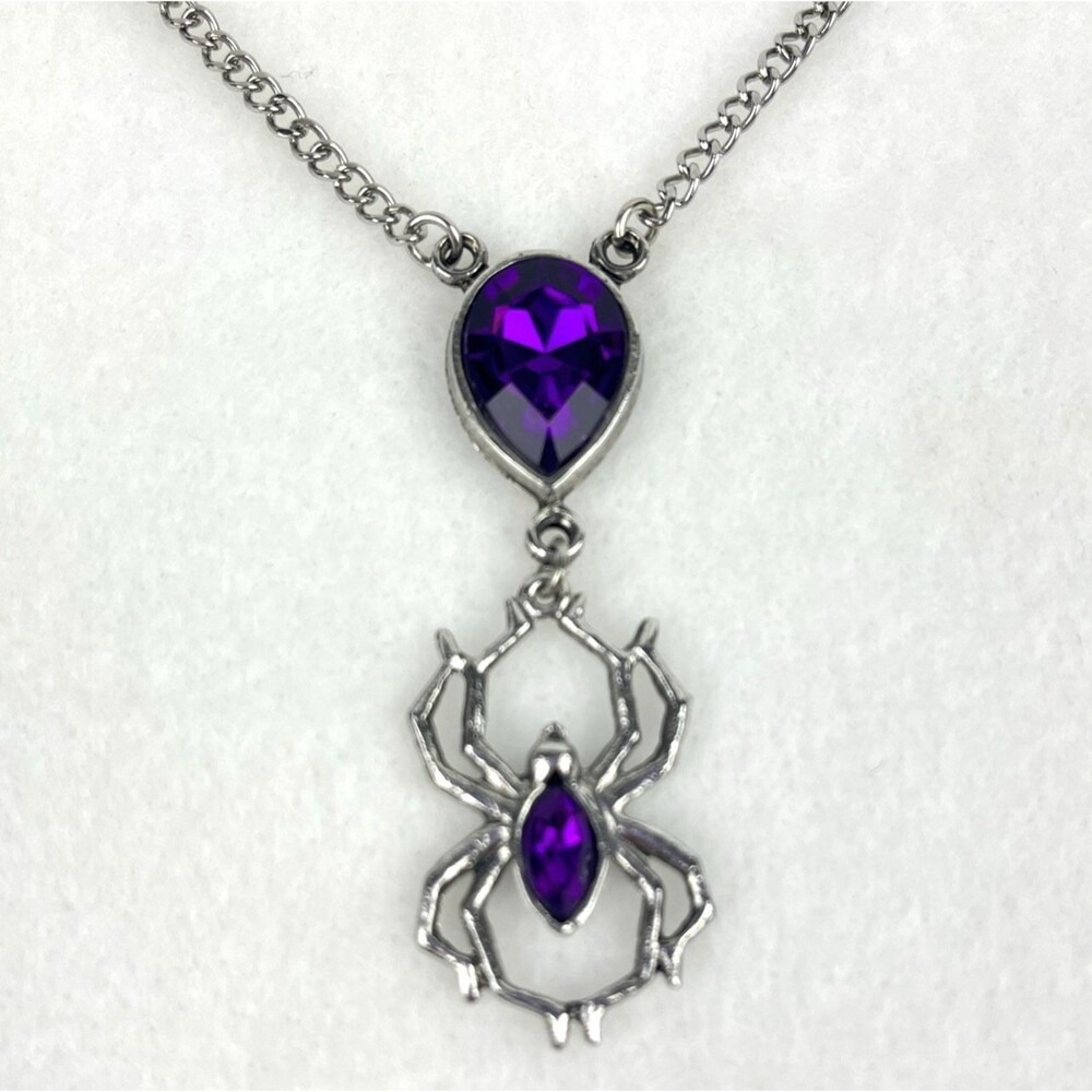 Spider pendant necklace Iridescent Rhinestones Silver Tone Gothic Halloween